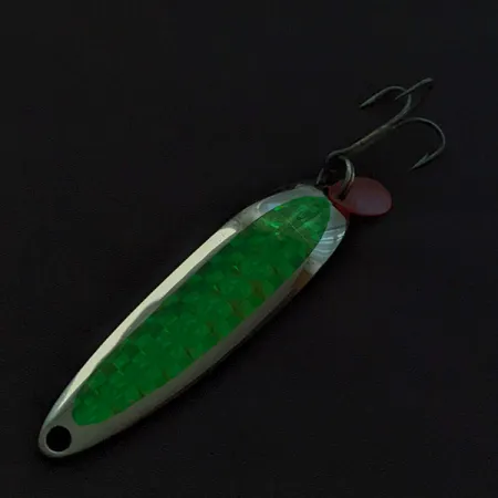 Vintage Luhr Jensen Krocodile #4, 3/5oz nickel/green fishing spoon #23161