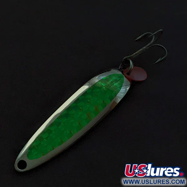 Vintage  Luhr Jensen Krocodile #4, 3/5oz nickel/green fishing spoon #23161
