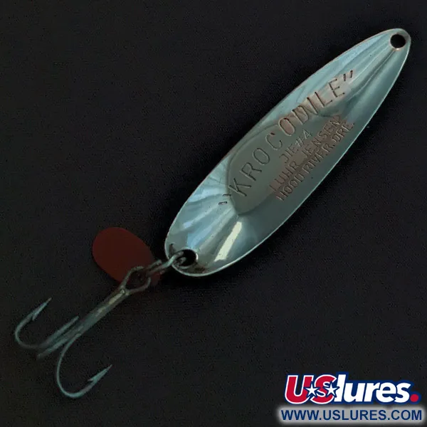 Vintage  Luhr Jensen Krocodile #4, 3/5oz nickel/green fishing spoon #23161