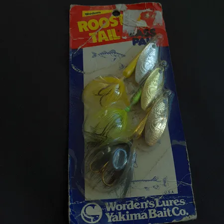 Yakima Bait Worden's Original Rooster Tail Bass Pak, 1/4oz silver/gold/yellow/green spinning lure #23168