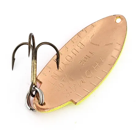 Vintage Thomas Buoyant, 1/4oz уellow trout/copper fishing spoon #23188