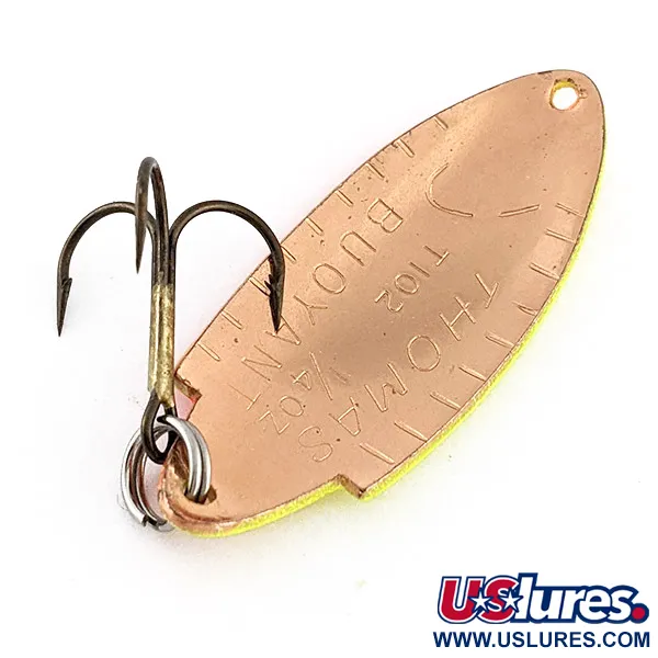 Vintage Thomas Buoyant, 1/4oz уellow trout/copper fishing spoon #23188