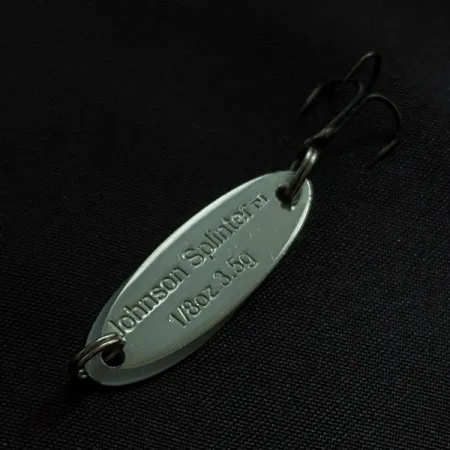 Vintage Johnson Splinter, 1/8oz nickel/white pearl/green fishing spoon #23215