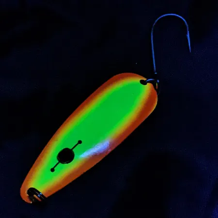 Vintage Red Eye Lures Red Eye Evil Eye, 3/16oz yellow/orange fishing spoon #23220