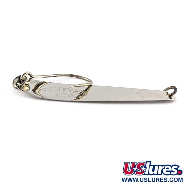 Vintage   Luhr Jensen Flutter Spoon 44, 1/8oz nickel/blue fishing spoon #23239