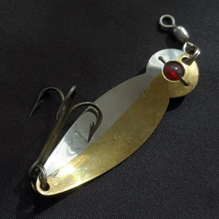 Vintage Gibbs One Eye Wiggler, 1/2oz nickel/brass/red eye fishing spoon #23240