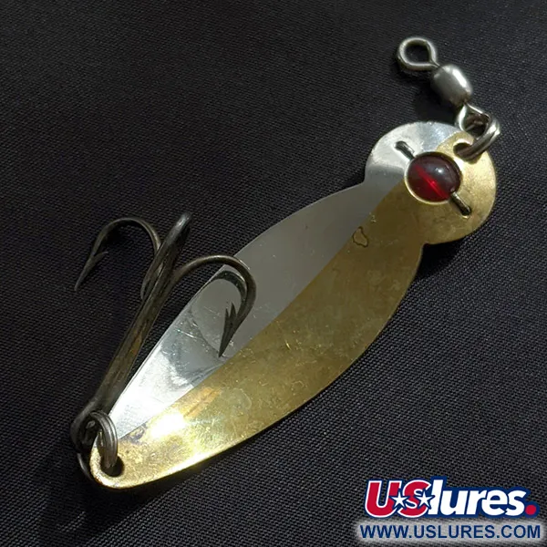 Vintage   Gibbs One Eye Wiggler, 1/2oz nickel/brass/red eye fishing spoon #23240