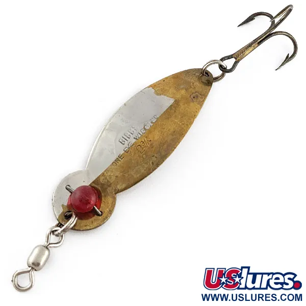 Vintage   Gibbs One Eye Wiggler, 1/2oz nickel/brass/red eye fishing spoon #23240