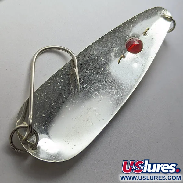 Vintage  Red Eye Lures Red Eye Evil Eye Glow, 1/3oz nickel/white/blue Glow - glows in the dark fishing spoon #23247