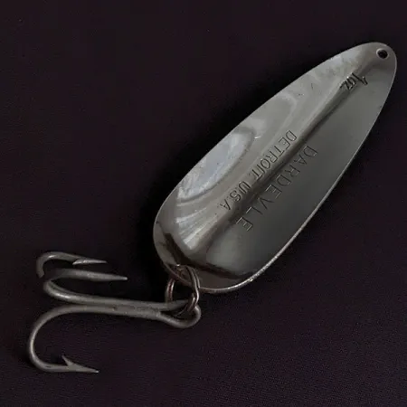 Vintage Eppinger Dardevle Detroit, 1oz Black Devle fishing spoon #23289
