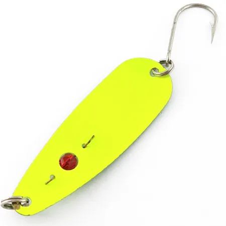Vintage Red Eye Lures Red Eye Evil Eye, 3/16oz yellow/green UV fishing spoon #23300