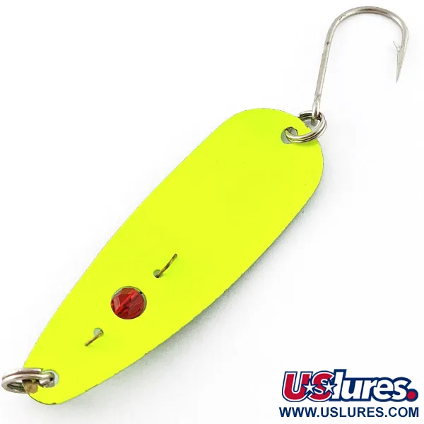 Vintage  Red Eye Lures Red Eye Evil Eye, 3/16oz yellow/green UV fishing spoon #23300
