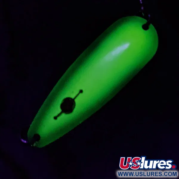 Vintage  Red Eye Lures Red Eye Evil Eye, 3/16oz yellow/green UV fishing spoon #23300