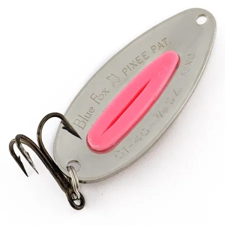Vintage Blue Fox Pixee UV, 3/4oz nickel/pink UV fishing spoon #23306