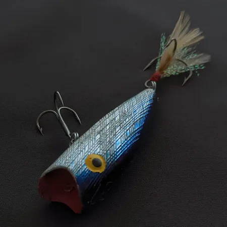 Vintage Herter's popper, 1/3oz silver/blue fishing lure #23313