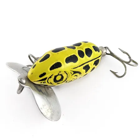 Vintage Fred Arbogast Jitterbug yellow (greenish) leopard frog, 1/4oz yellow (greenish) leopard frog fishing lure #23339