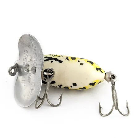 Vintage Fred Arbogast Jitterbug yellow (greenish) leopard frog, 1/4oz yellow (greenish) leopard frog fishing lure #23339
