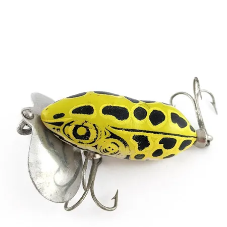 Vintage Fred Arbogast Jitterbug yellow (greenish) leopard frog, 1/4oz yellow (greenish) leopard frog fishing lure #23339