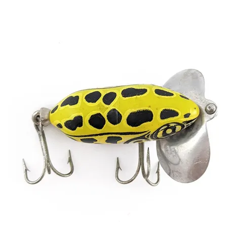 Vintage Fred Arbogast Jitterbug yellow (greenish) leopard frog, 1/4oz yellow (greenish) leopard frog fishing lure #23339