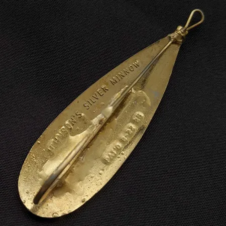 Vintage Johnson Silver Minnow Weedless, 1/2oz gold fishing spoon #23353