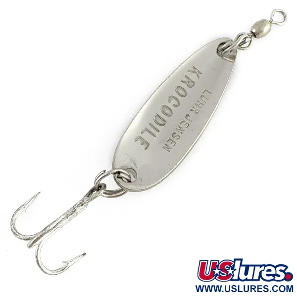 Vintage  Luhr Jensen Krocodile, 1/3oz nickel/hologram fishing spoon #23357