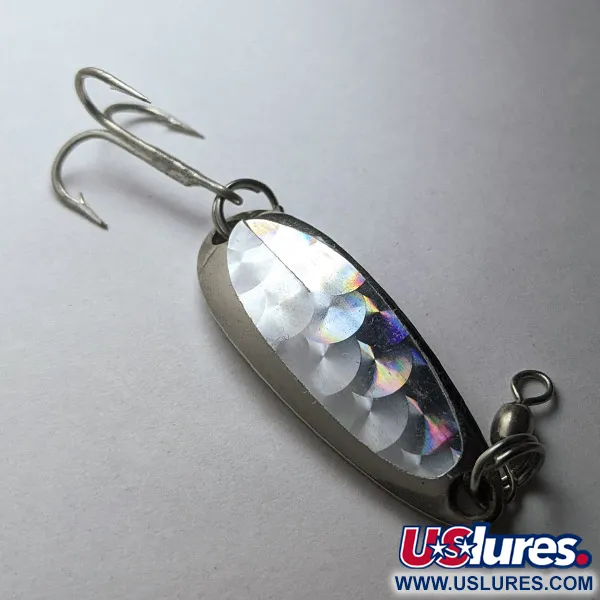Vintage  Luhr Jensen Krocodile, 1/3oz nickel/hologram fishing spoon #23357