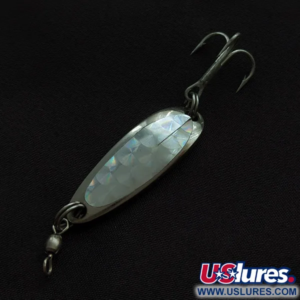 Vintage  Luhr Jensen Krocodile, 1/3oz nickel/hologram fishing spoon #23357
