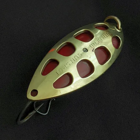 Vintage South Bend Sun Spot, 1/2oz gold/red fishing spoon #23358