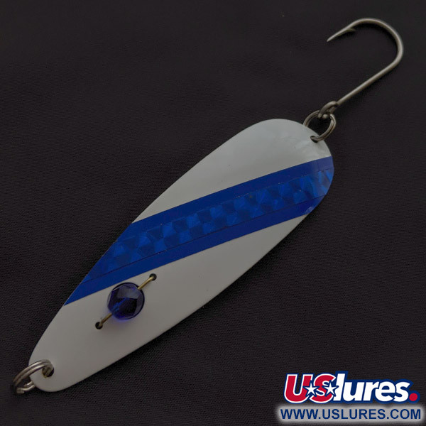 Vintage  Red Eye Lures Red Eye Evil Eye, 1/3oz white/blue fishing spoon #23367