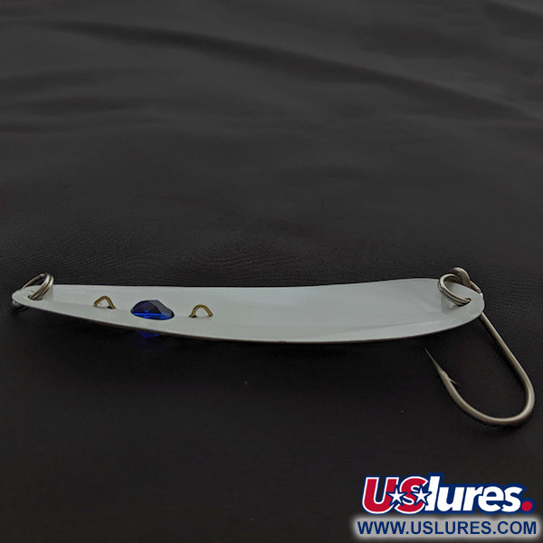 Vintage  Red Eye Lures Red Eye Evil Eye, 1/3oz white/blue fishing spoon #23367