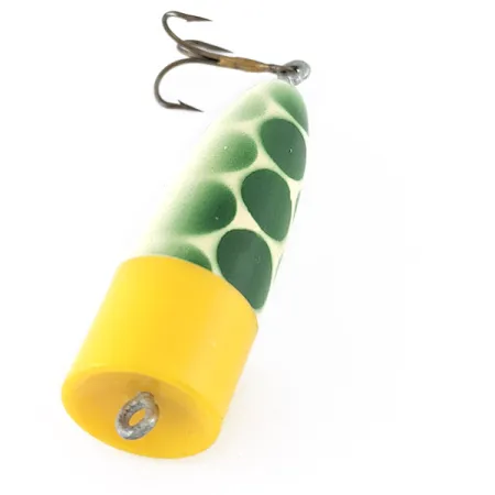 Vintage Atlantic Lures Crack popper, 3/16oz white/green/yellow fishing lure #23385