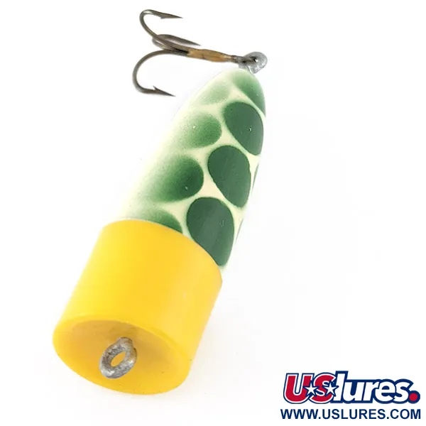 Vintage Atlantic Lures Crack popper, 3/16oz white/green/yellow fishing lure #23385