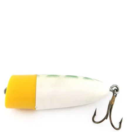 Vintage Atlantic Lures Crack popper, 3/16oz white/green/yellow fishing lure #23385