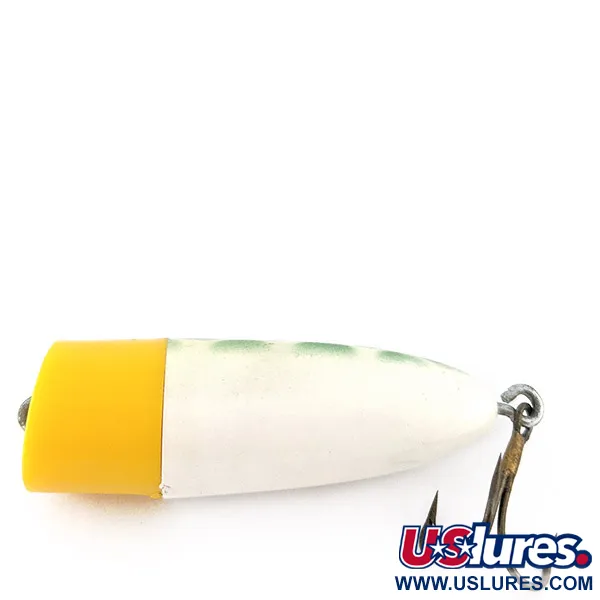 Vintage Atlantic Lures Crack popper, 3/16oz white/green/yellow fishing lure #23385