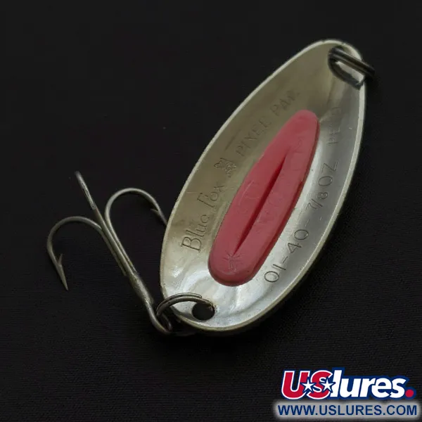 Vintage   Blue Fox Pixee , 3/4oz nickel/pink fishing spoon #23397