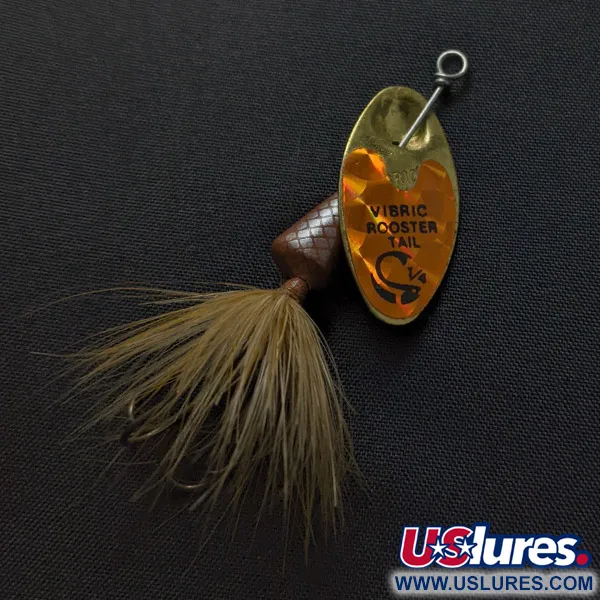 Vintage  Yakima Bait Vibric Rooster Tail, 1/4oz brown/gold spinning lure #23429
