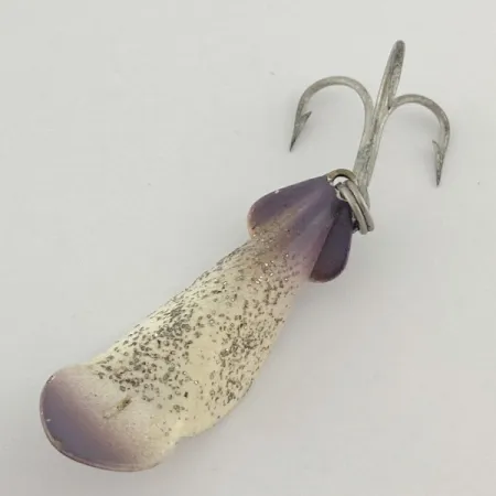 Vintage Buck Perry spoonplug, 3/16oz white/purple/ broken glass fishing spoon #23513