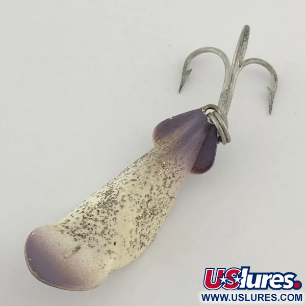 Vintage Buck Perry spoonplug, 3/16oz white/purple/ broken glass fishing spoon #23513