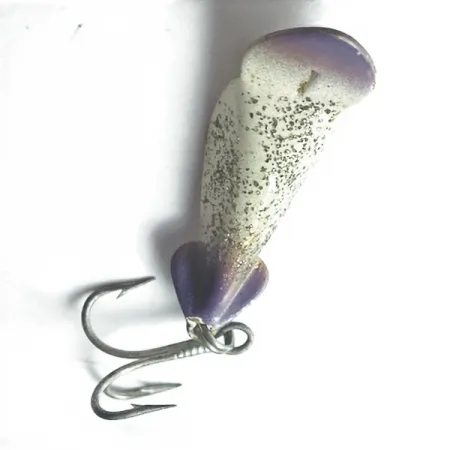 Vintage Buck Perry spoonplug, 3/16oz white/purple/ broken glass fishing spoon #23513