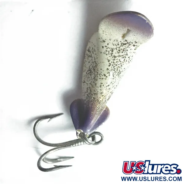 Vintage Buck Perry spoonplug, 3/16oz white/purple/ broken glass fishing spoon #23513