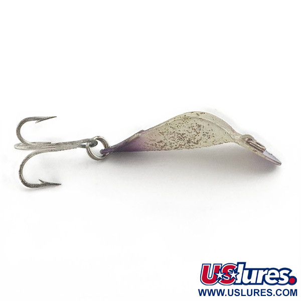Vintage   Buck Perry spoonplug, 3/16oz white/purple/ broken glass fishing spoon #23513