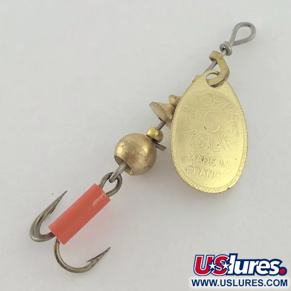 Vintage   Mepps Aglia 0, 3/32oz gold spinning lure #23522