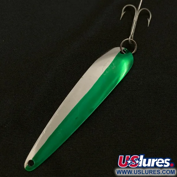 Vintage Eppinger Dardevle JR Flutter Devle 3100 UV, 3/16oz nickel/green fishing spoon #23531