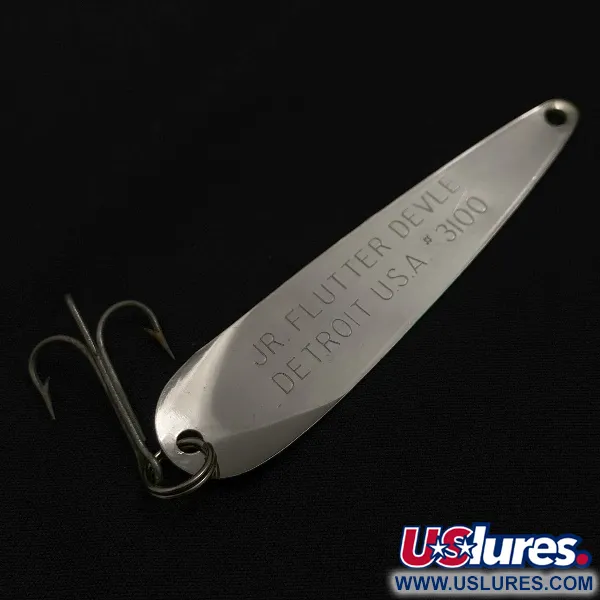 Vintage Eppinger Dardevle JR Flutter Devle 3100 UV, 3/16oz nickel/green fishing spoon #23531