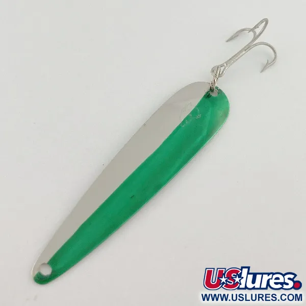 Vintage Eppinger Dardevle JR Flutter Devle 3100 UV, 3/16oz nickel/green fishing spoon #23531