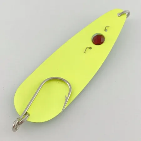 Vintage Red Eye Lures Red Eye Evil Eye, 1/3oz yellow/greenl fishing spoon #23547