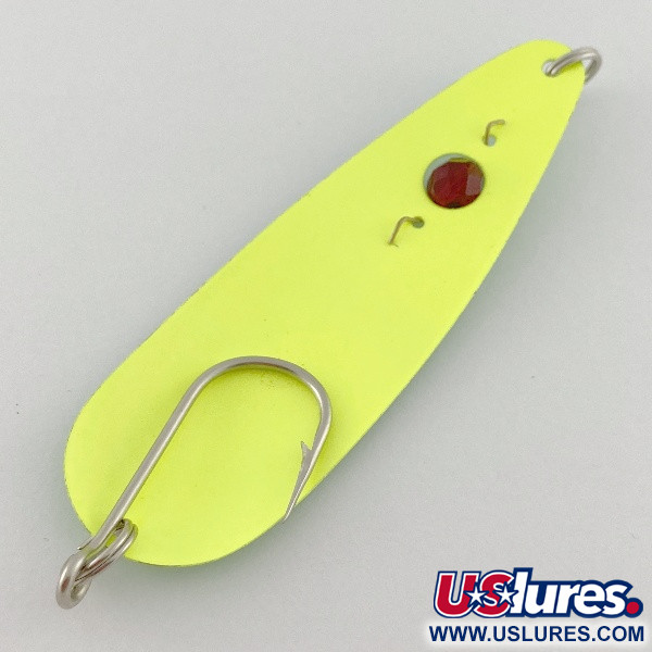 Vintage  Red Eye Lures Red Eye Evil Eye, 1/3oz yellow/greenl fishing spoon #23547