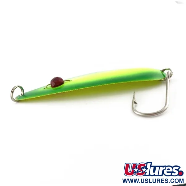 Vintage  Red Eye Lures Red Eye Evil Eye, 1/3oz yellow/greenl fishing spoon #23547