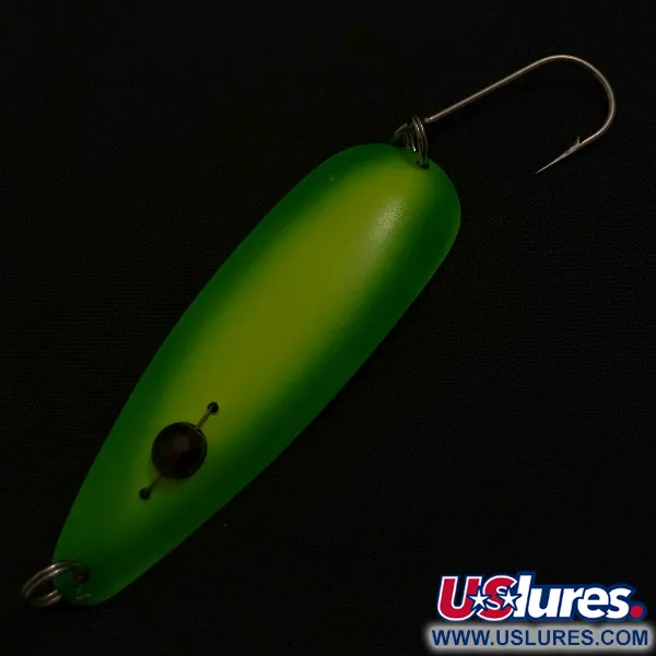 Vintage  Red Eye Lures Red Eye Evil Eye, 1/3oz yellow/greenl fishing spoon #23547