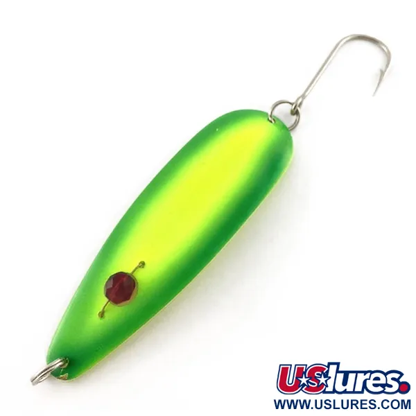 Vintage  Red Eye Lures Red Eye Evil Eye, 1/3oz yellow/greenl fishing spoon #23547